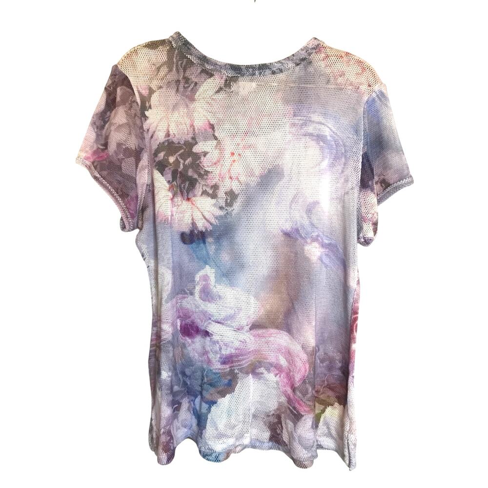Pilcro Anthropologie Floral Mesh Ringer Tee Shirt XL - Picture 5 of 10